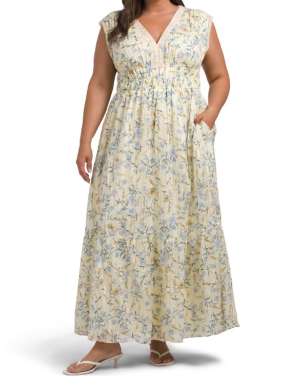 Taylor Dresses & Skirts - Taylor Floral Smocked Maxi Dress in Light Yellow